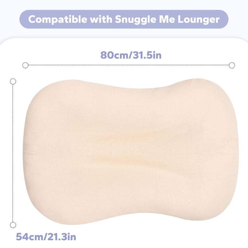FUNUPUP Muslin Baby Lounger Cover Compatible with Snuggle Me Lounger, Infant Lounger Pillow Cover for Newborn, Removable Newborn Lounger Cover for Boys and Girls, Only Cover, Beige - Image 4